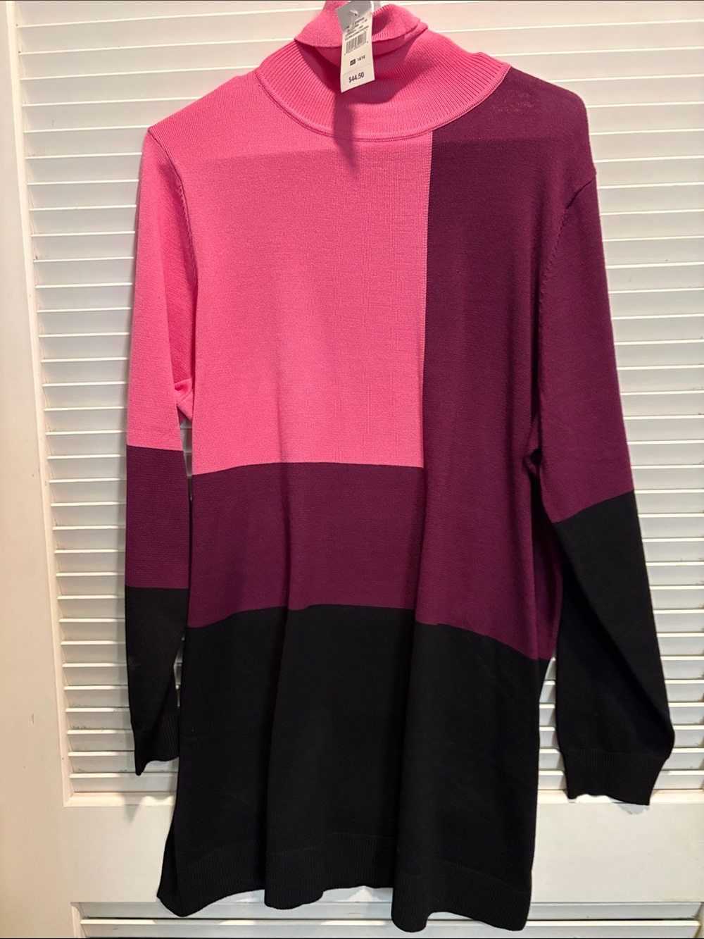 Ashley Stewart Pink Plum and Black Colorblock Turtleneck Sweater